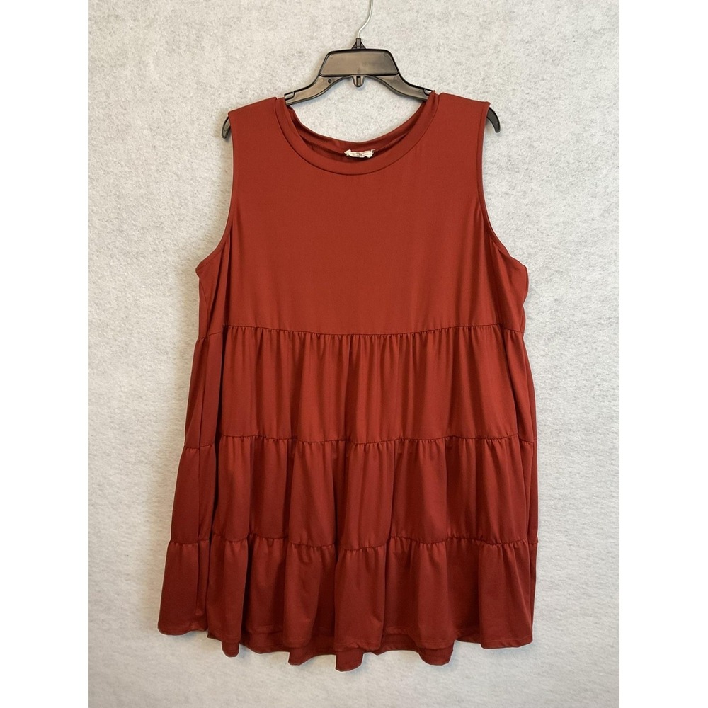 VTG Entro Dress Womens 2X‎ Rust Orange Sleeveless Tiered Trapeze Swing Tank Boho